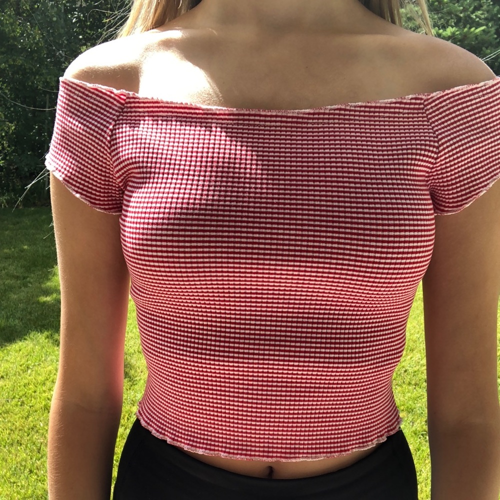 striped off the shoulder top!